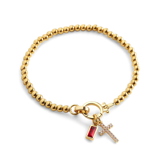 Cross Charm Birthstone Bracelet — Vanny Jewels