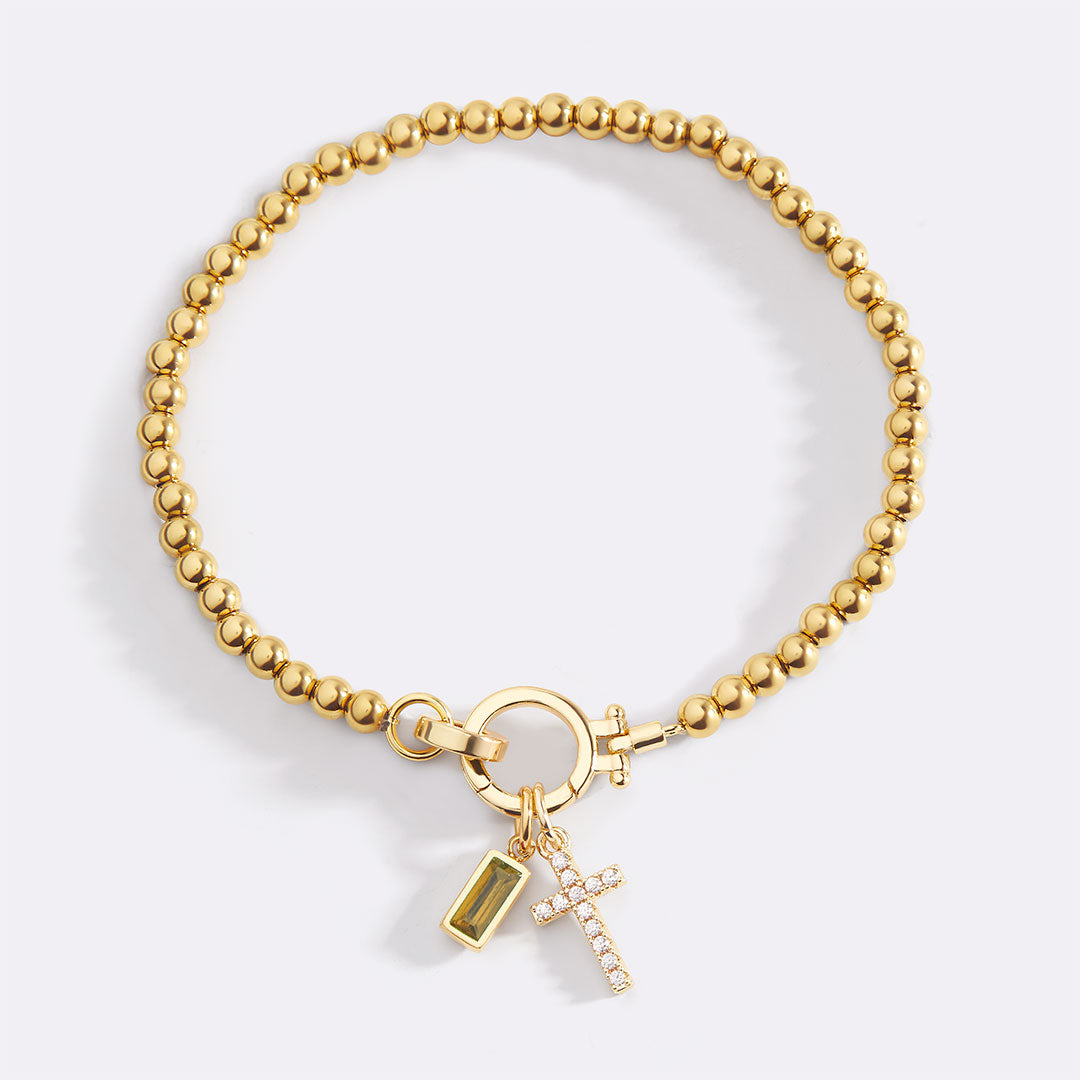Cross Charm Birthstone Bracelet with November birthstone