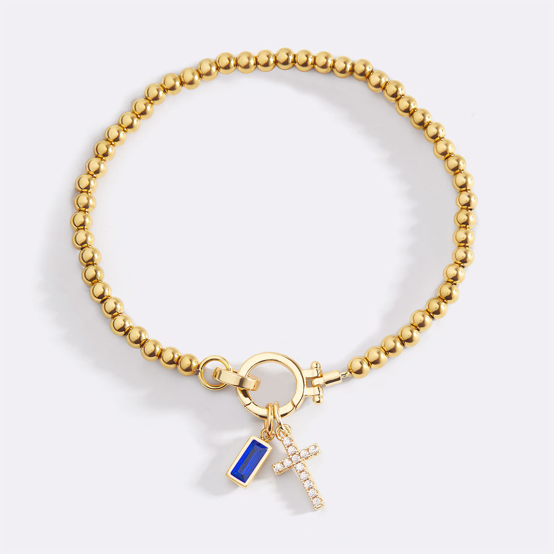 Cross Charm Birthstone Bracelet with September birthstone