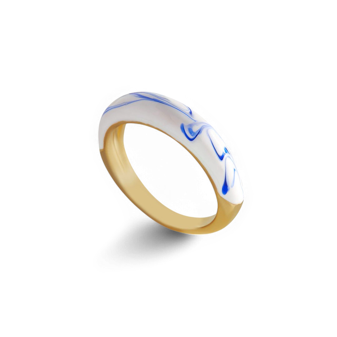 Blue Porcelain Dome Ring — Vanny Jewels
