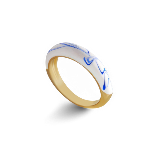 Blue Porcelain Dome Ring — Vanny Jewels