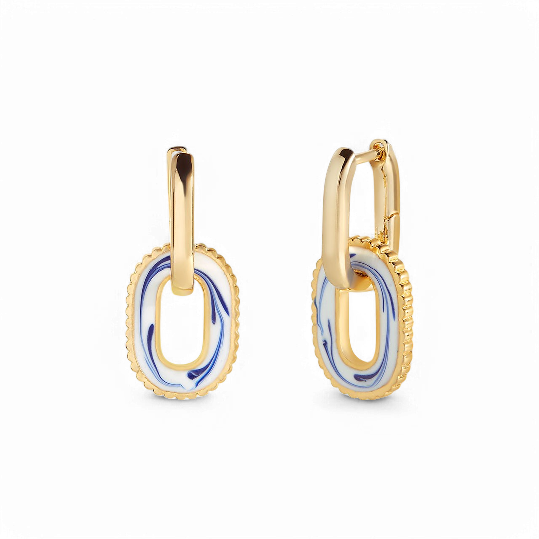 Blue Porcelain Link Earrings — Vanny Jewels