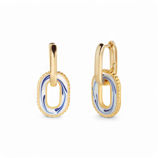 Blue Porcelain Link Earrings — Vanny Jewels