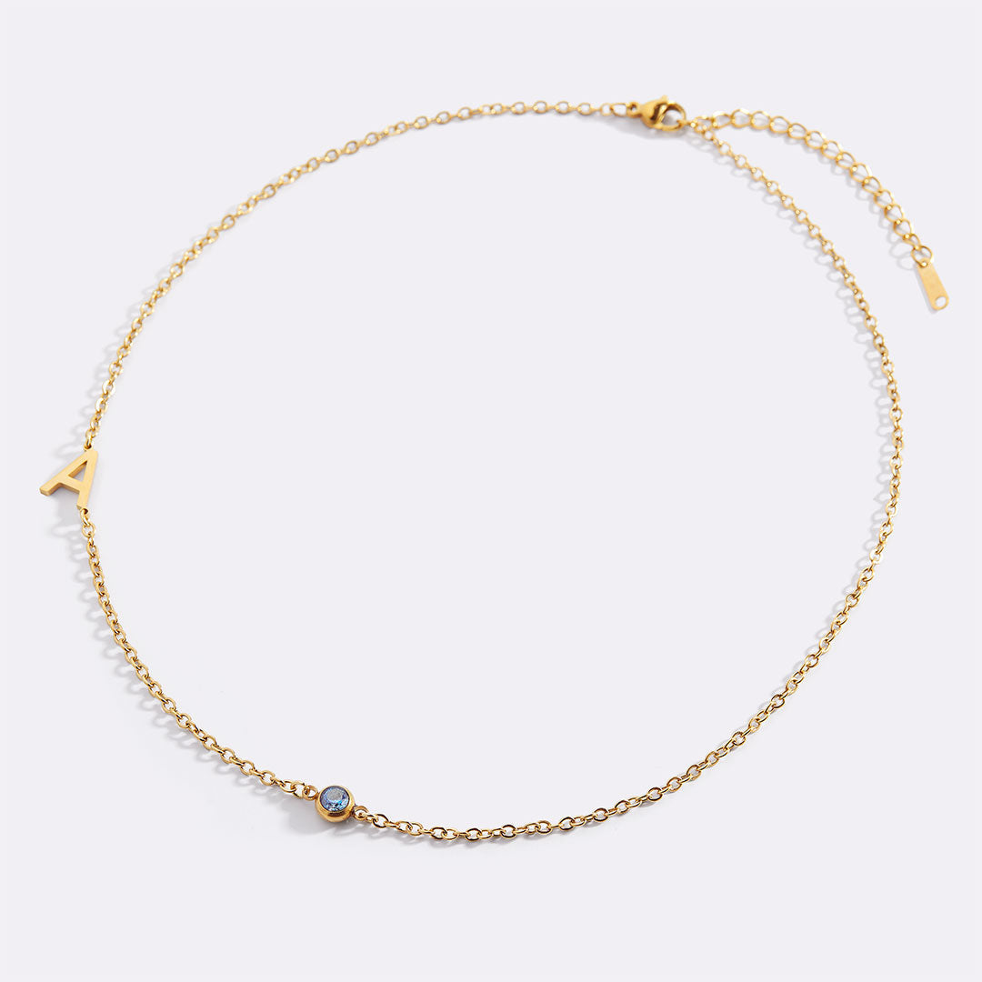 Initial Necklace with Birthstone Accent