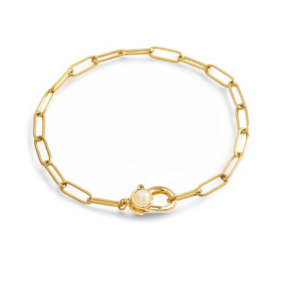 Paperclip Bracelet with Pearl Accent — Vanny Jewels