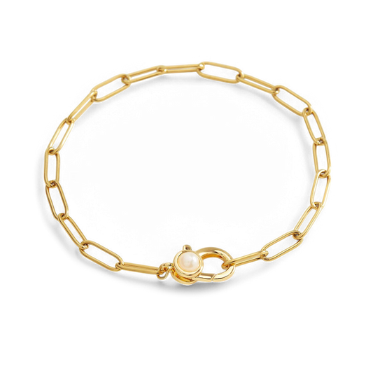Paperclip Bracelet with Pearl Accent — Vanny Jewels