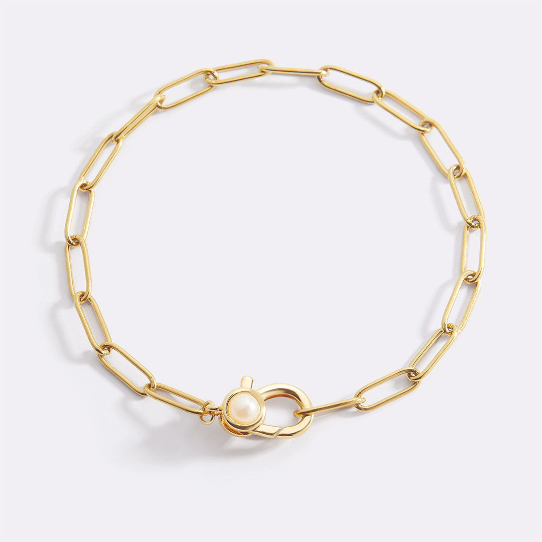 Bracciale paperclip con accento di perla