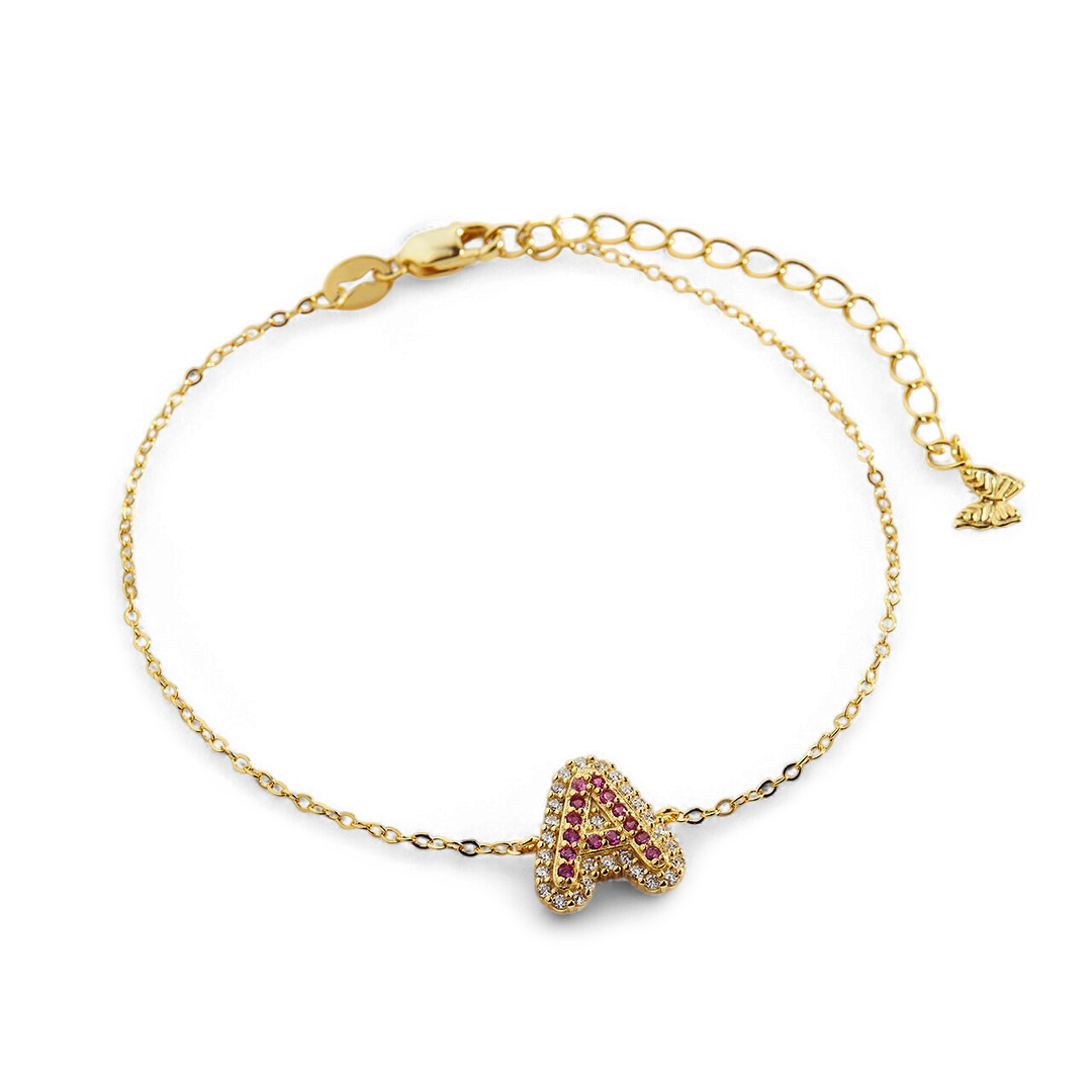 Pink Pave Initial Bracelet — Vanny Jewels