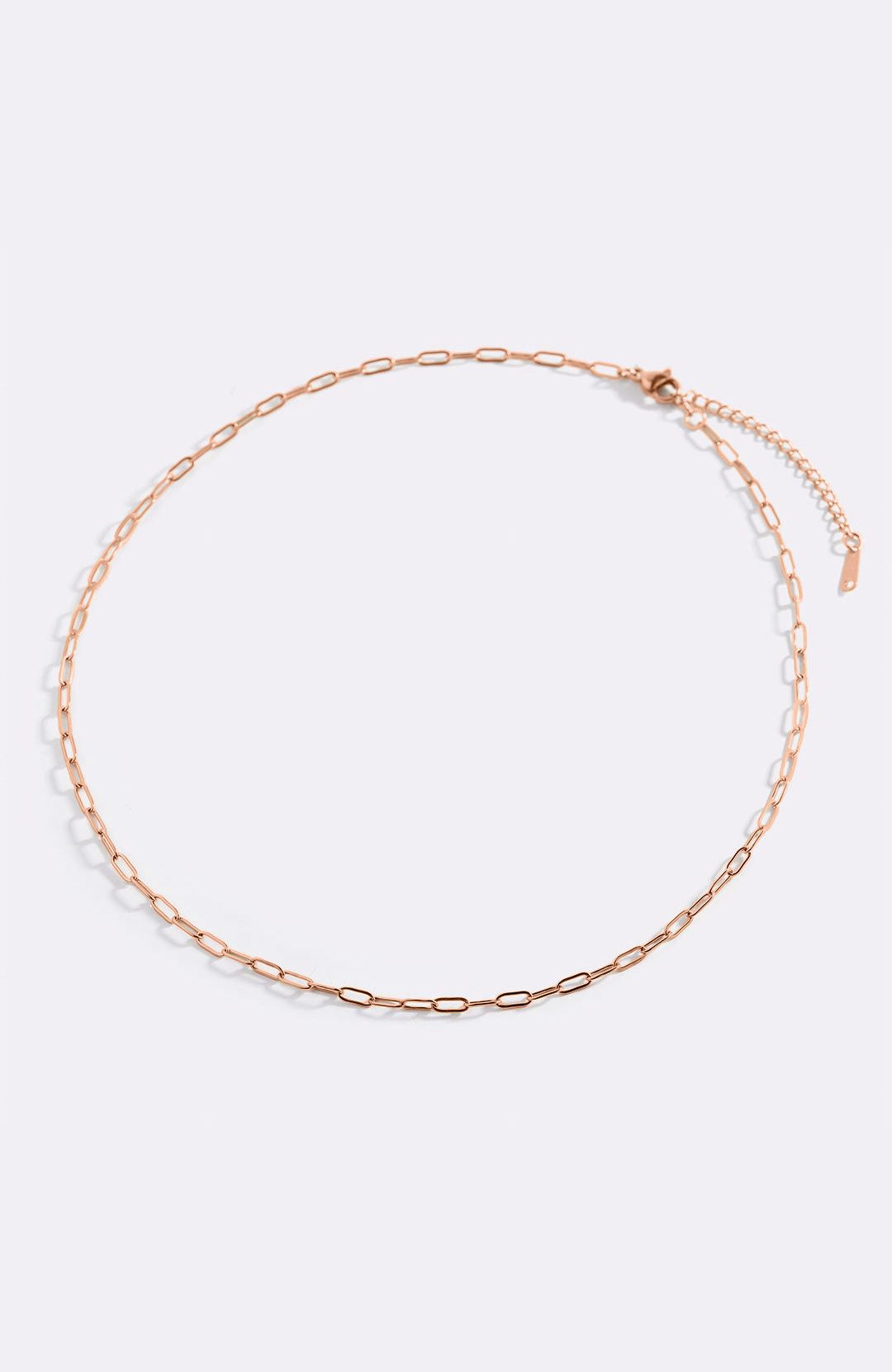 Thin Paperclip Necklace in rose gold tone