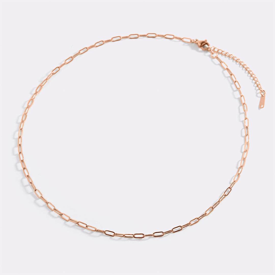 Thin Paperclip Necklace in rose gold tone