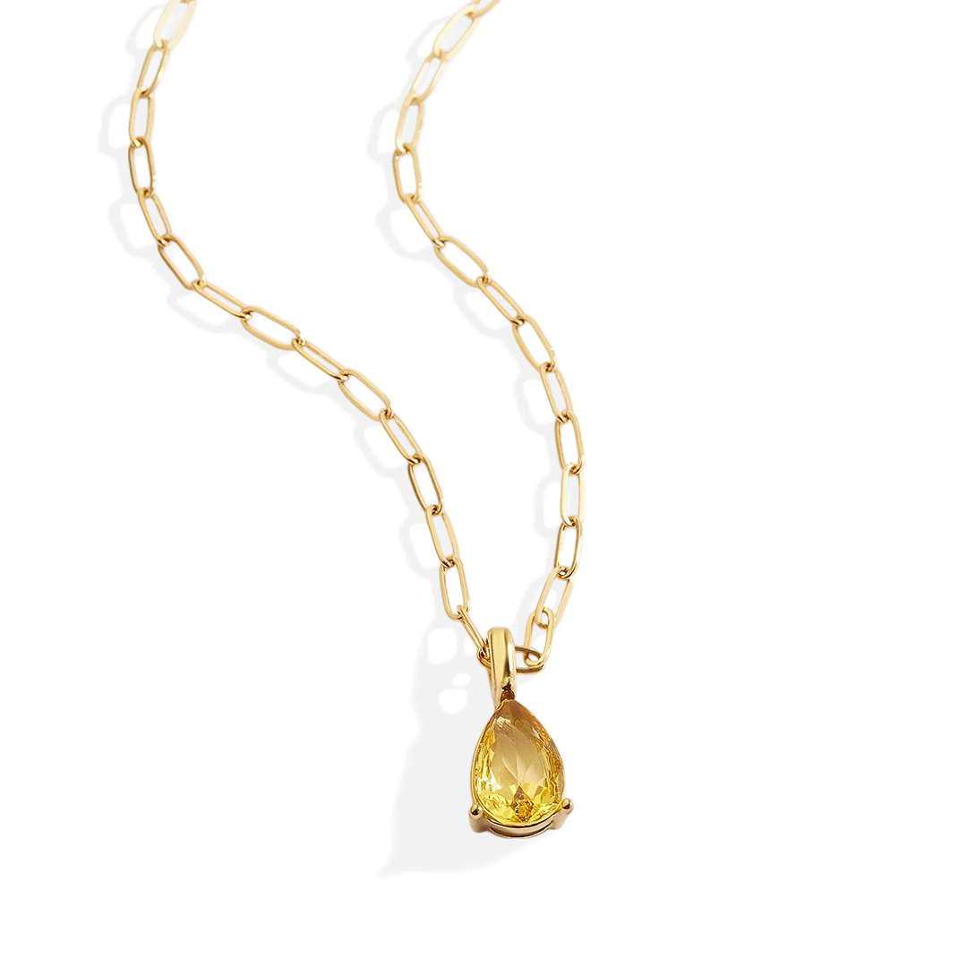 Birthstone Pendant Necklace with Dainty Paperclip Chain — Vanny Jewels