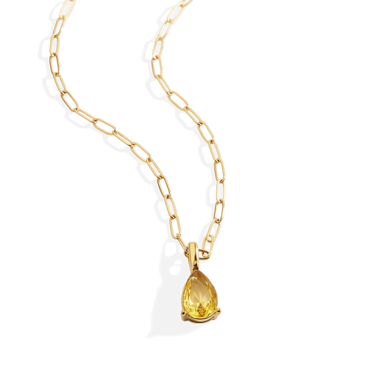 Birthstone Pendant Necklace with Dainty Paperclip Chain — Vanny Jewels