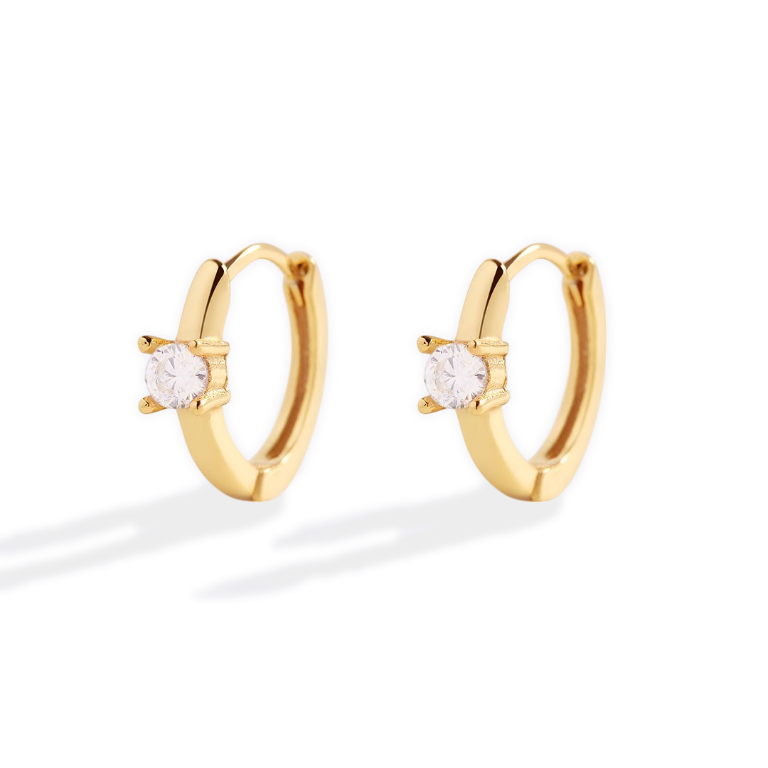 Dainty Single Stone Huggie Hoops earrings — Vanny Jewels