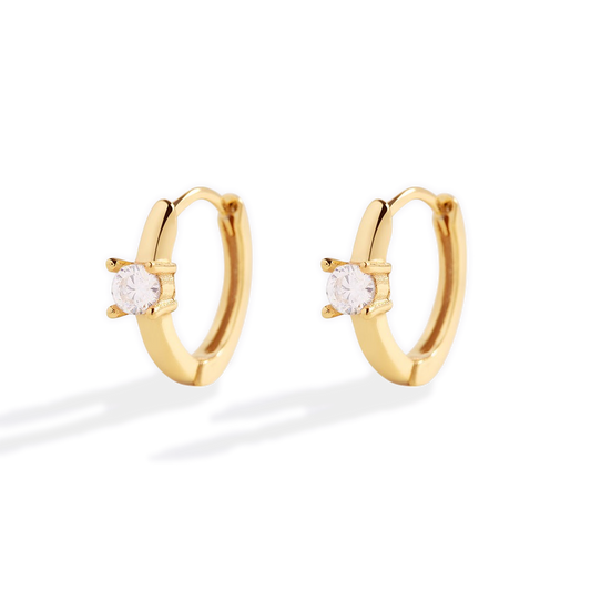 Dainty Single Stone Huggie Hoops earrings — Vanny Jewels