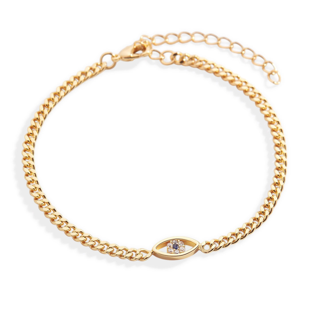 Dainty Cuban Link Chain Evil Eye Bracelet — Vanny Jewels
