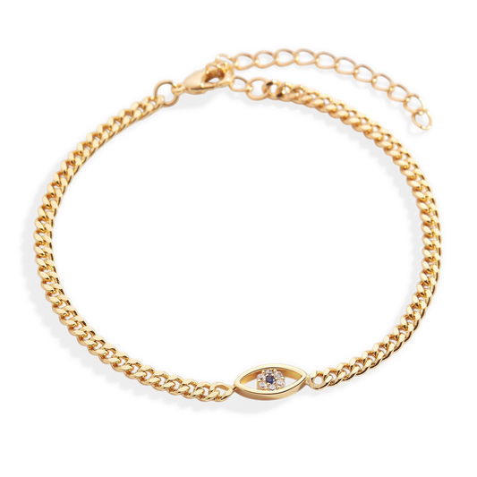 Dainty Cuban Link Chain Evil Eye Bracelet — Vanny Jewels