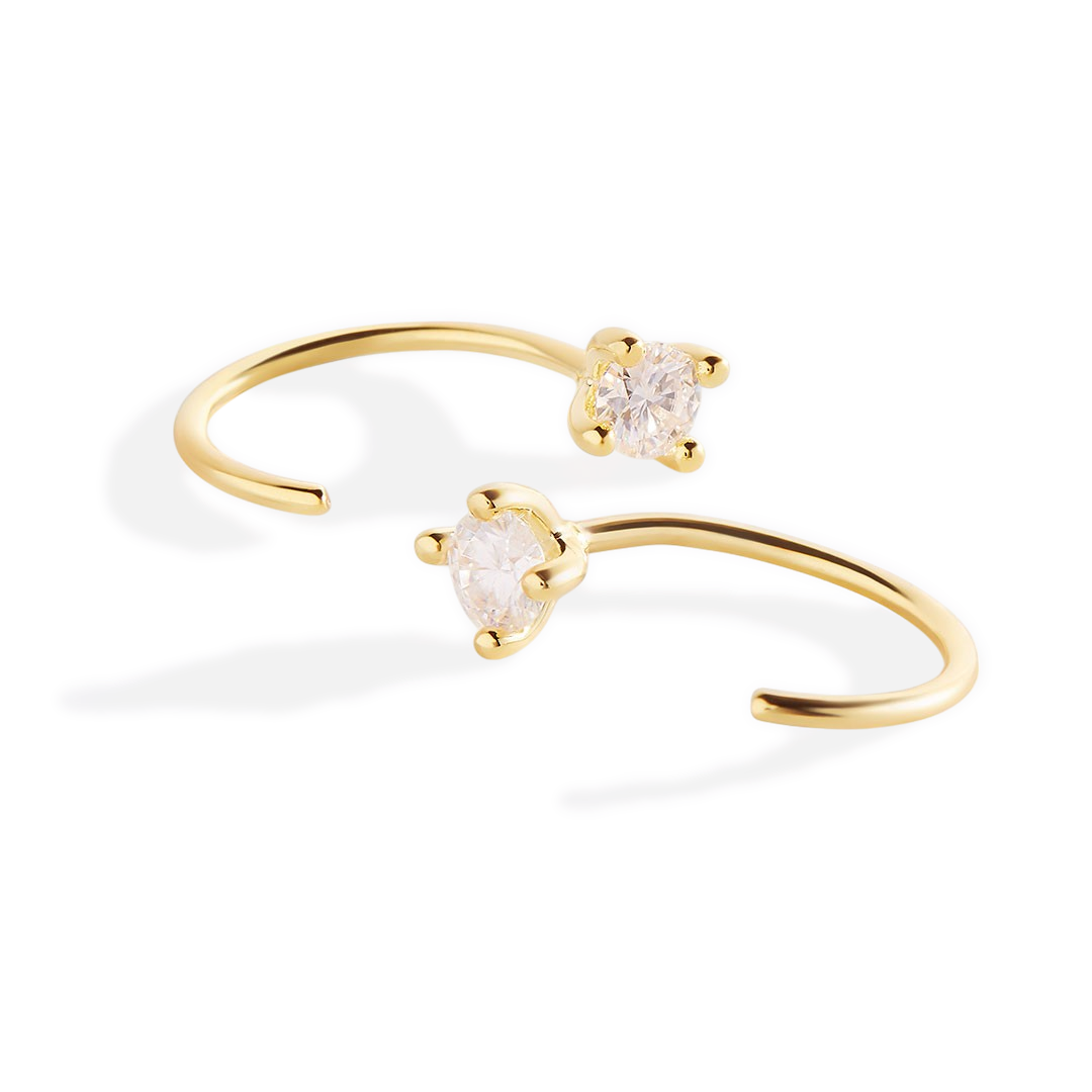 Dainty Diamond Threader Hoop Earrings in 925 Sterling Silver — Vanny Jewels