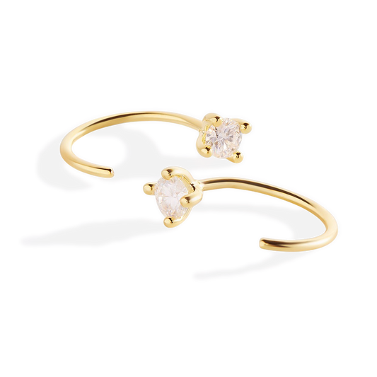 Dainty Diamond Threader Hoop Earrings in 925 Sterling Silver — Vanny Jewels