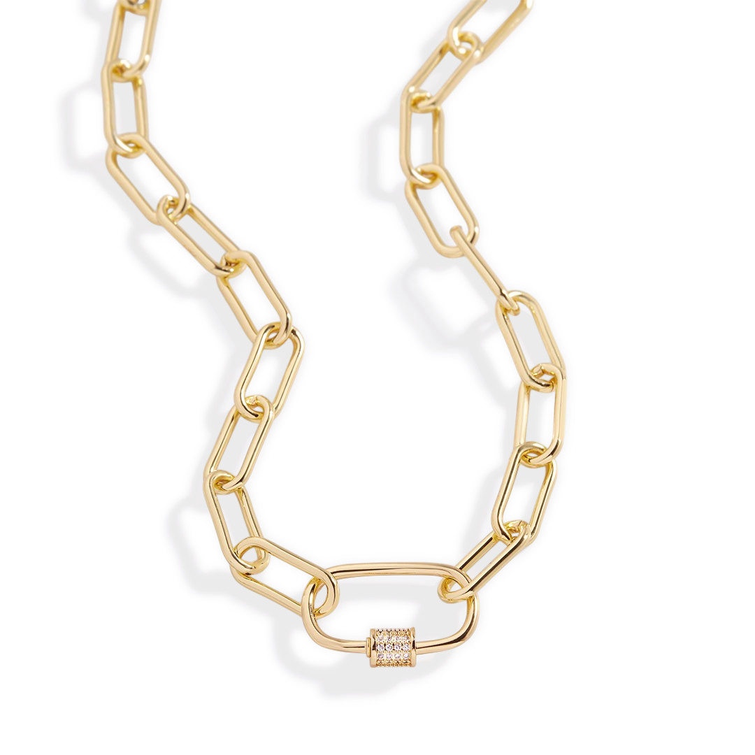Link Chain Necklace with Pave Carabiner Clasp — Vanny Jewels