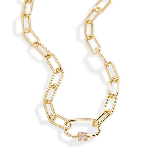 Link Chain Necklace with Pave Carabiner Clasp — Vanny Jewels
