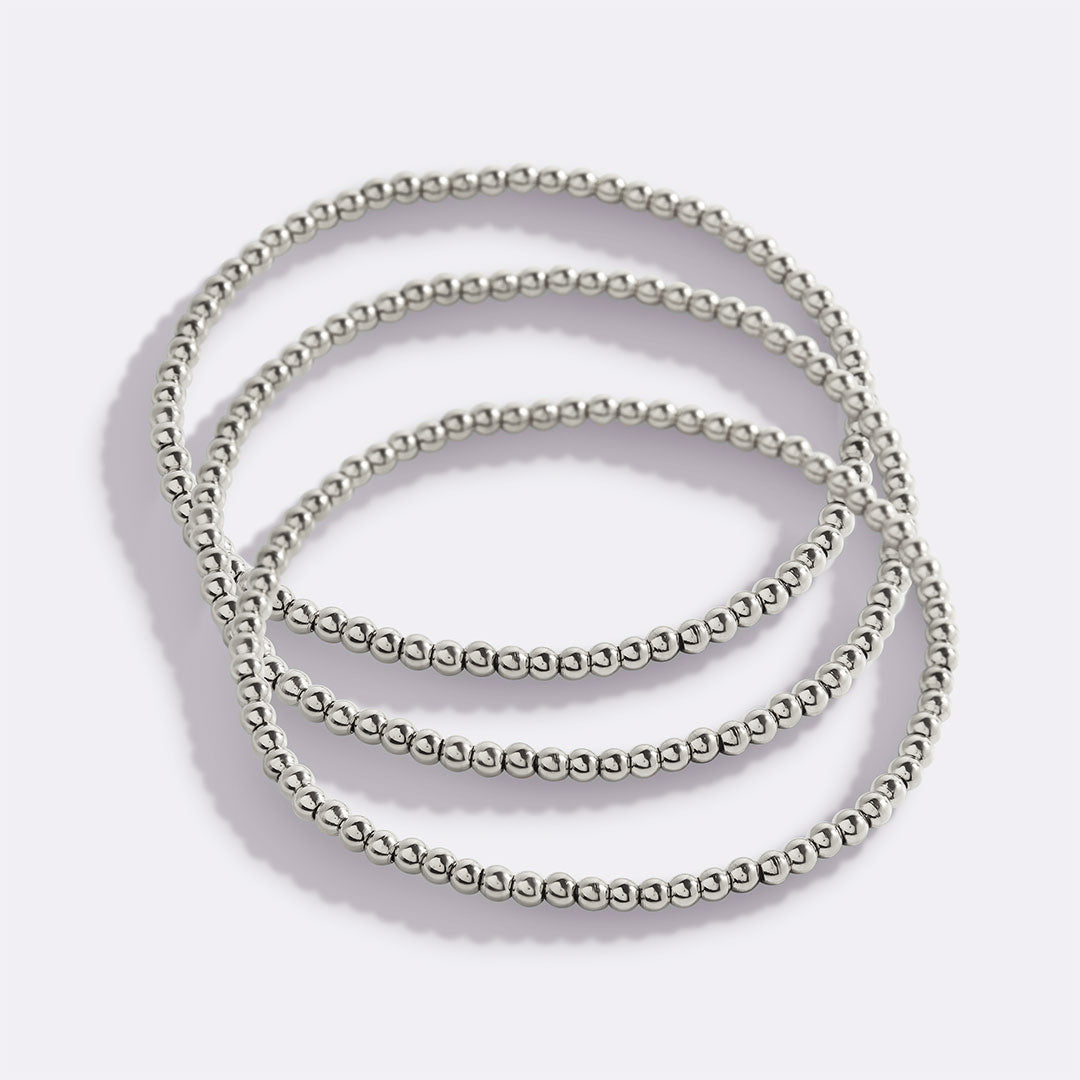 3mm Beaded Bracelet Stacking Set in 925 sterling silver