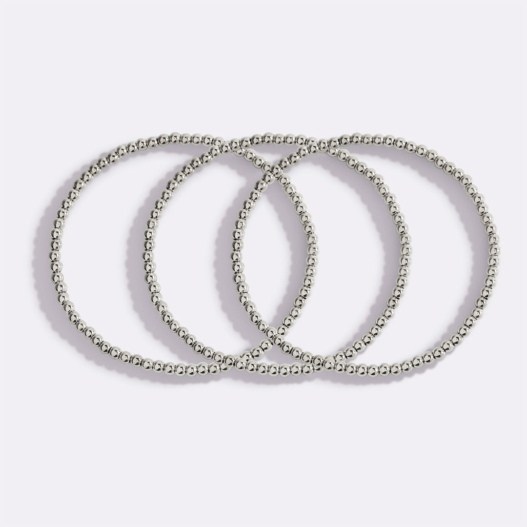 3mm Beaded Bracelet Stacking Set in 925 sterling silver