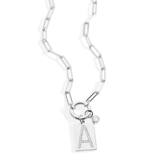 Sterling Silver Pave Initial Pendant Necklace with Paperclip Chain — Vanny Jewels