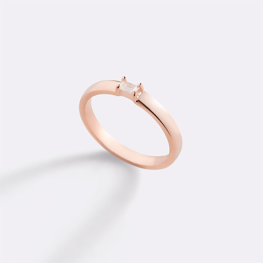 Baguette Diamond Band Ring in rose gold tone
