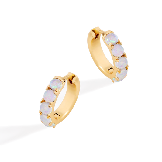 Blue Opal Huggie Earrings — Vanny Jewels