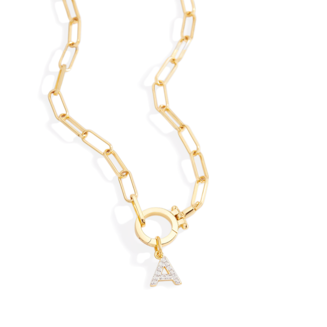 Mint Paperclip Necklace with Pave Initial Charm — Vanny Jewels