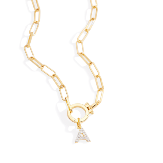 Mint Paperclip Necklace with Pave Initial Charm — Vanny Jewels