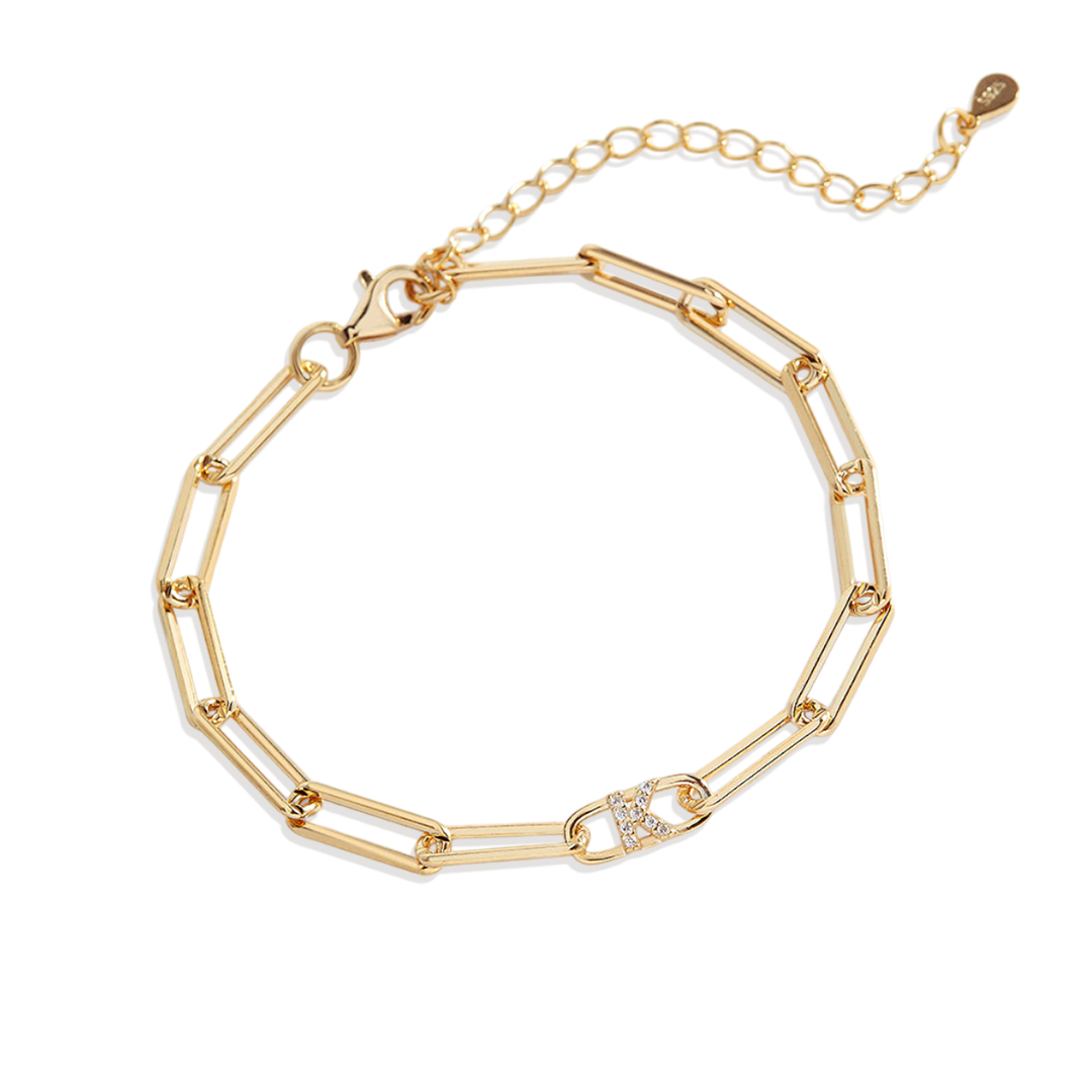 Paperclip Bracelet with Pave Initials — Vanny Jewels