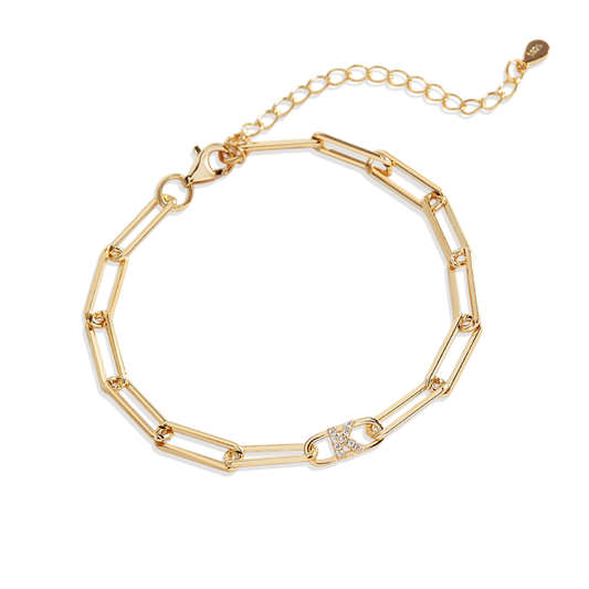 Paperclip Bracelet with Pave Initials — Vanny Jewels