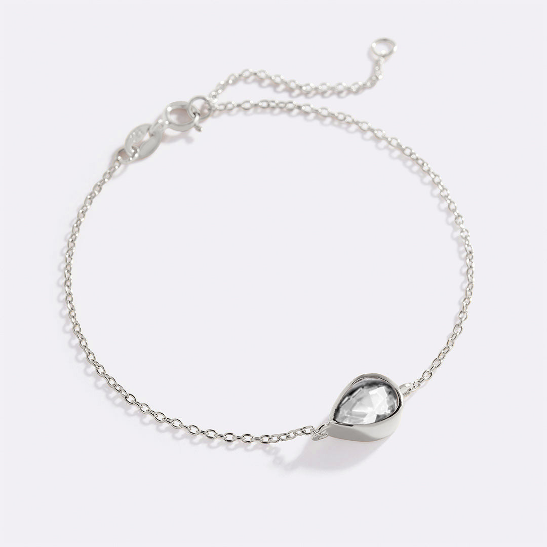 Teardrop Birthstone Bracelet in 925 sterling silver with April birthstone