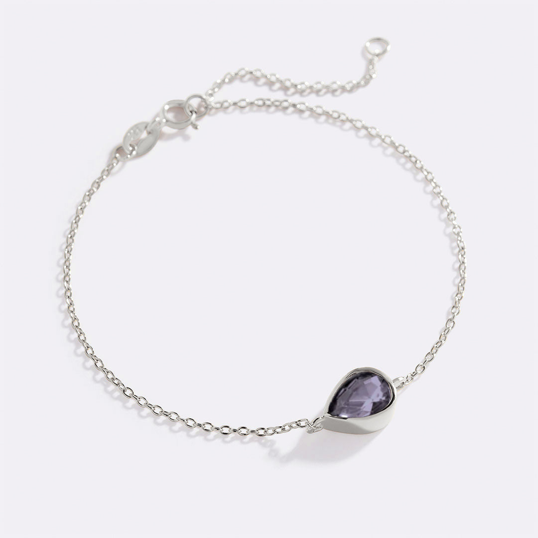 Teardrop Birthstone Bracelet in 925 sterling silver with February birthstone