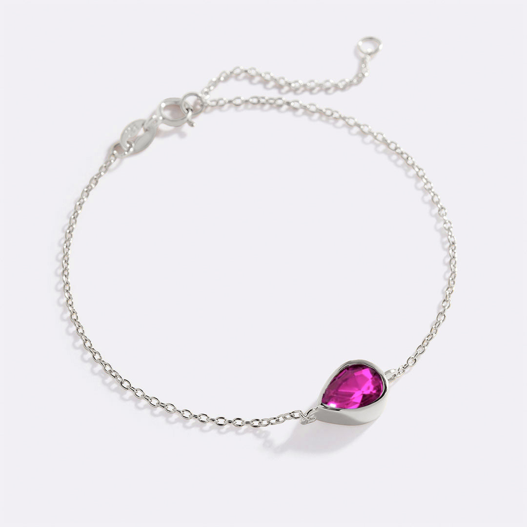 Teardrop Birthstone Bracelet in 925 sterling silver with July birthstone