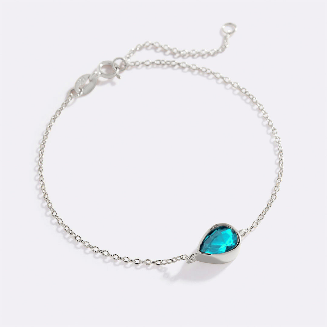 Teardrop Birthstone Bracelet in 925 sterling silver with March birthstone