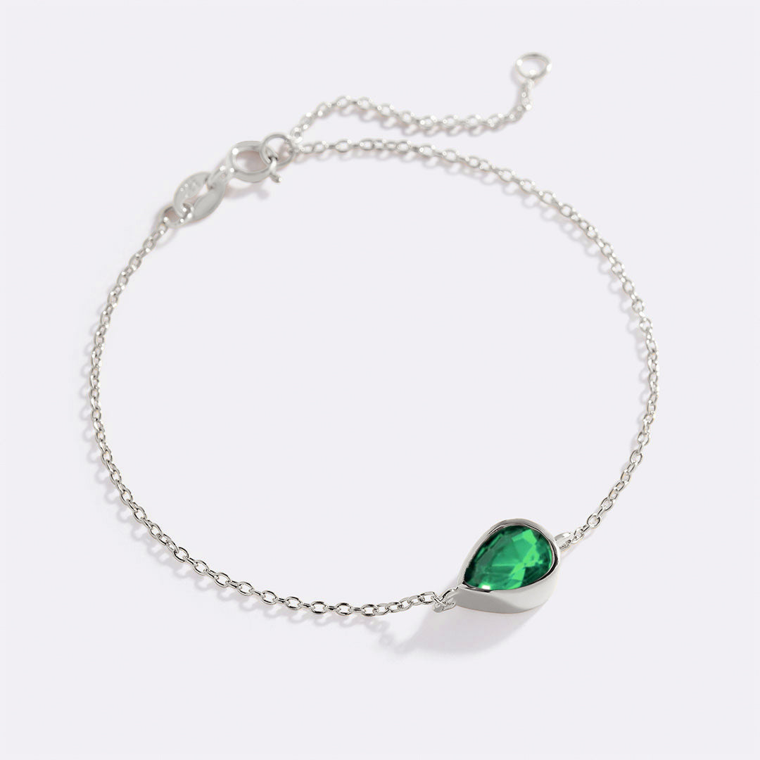 Teardrop Birthstone Bracelet in 925 sterling silver with May birthstone