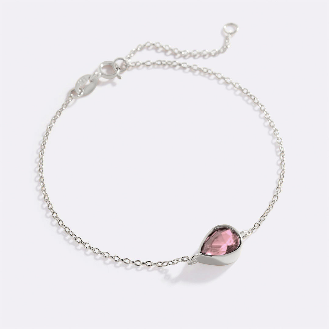 Teardrop Birthstone Bracelet in 925 sterling silver with October birthstone