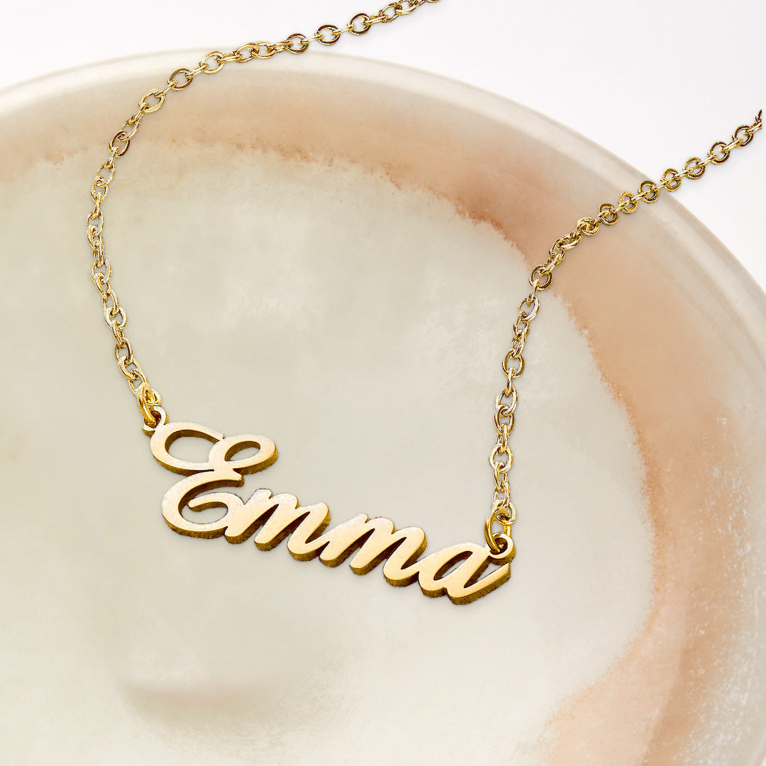 Quill Name Necklace in gold tone