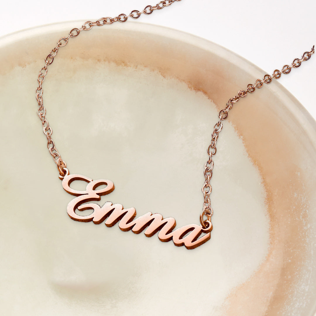 Quill Name Necklace in rose gold tone