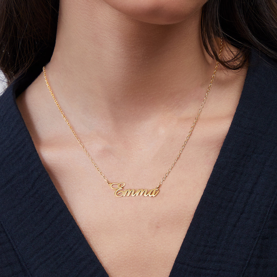 Personalized Name Necklace | Choose from 9 Styles in gold tone, worn on a model