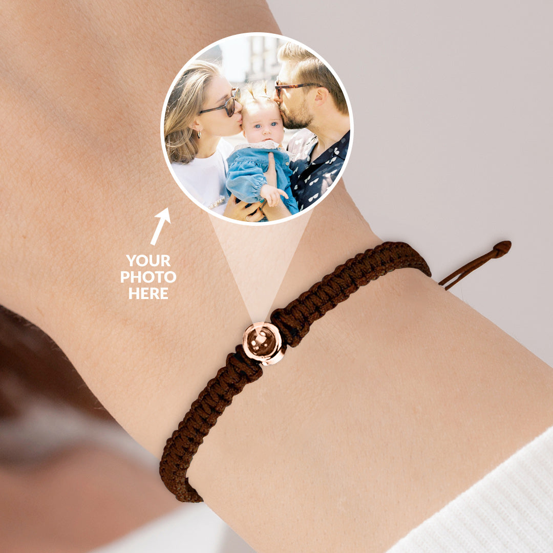 Personalized Braided Photo Bracelet in rose gold tone