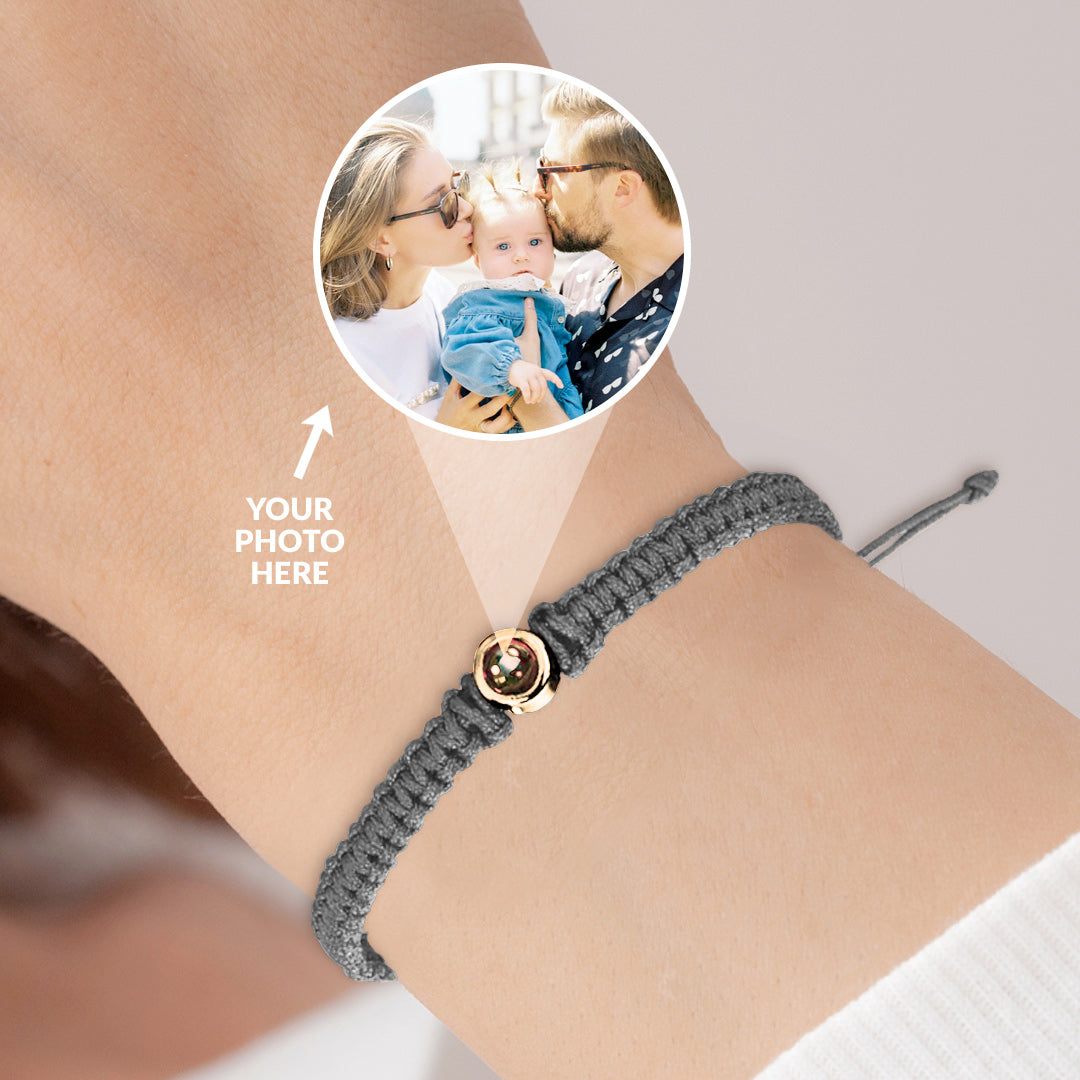 Personalized Braided Photo Bracelet in gold tone