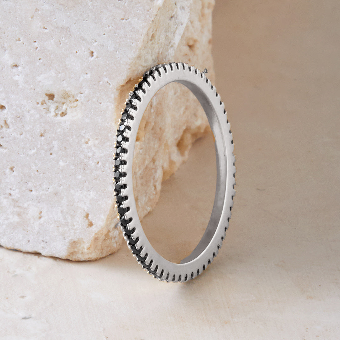 Black Diamond Eternity Stacking Ring in 925 sterling silver