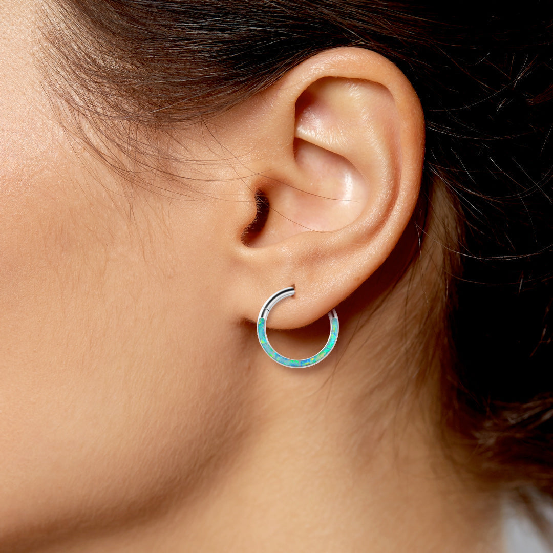 Magical Iridescent Clicker Hoops | 18g, worn on a model