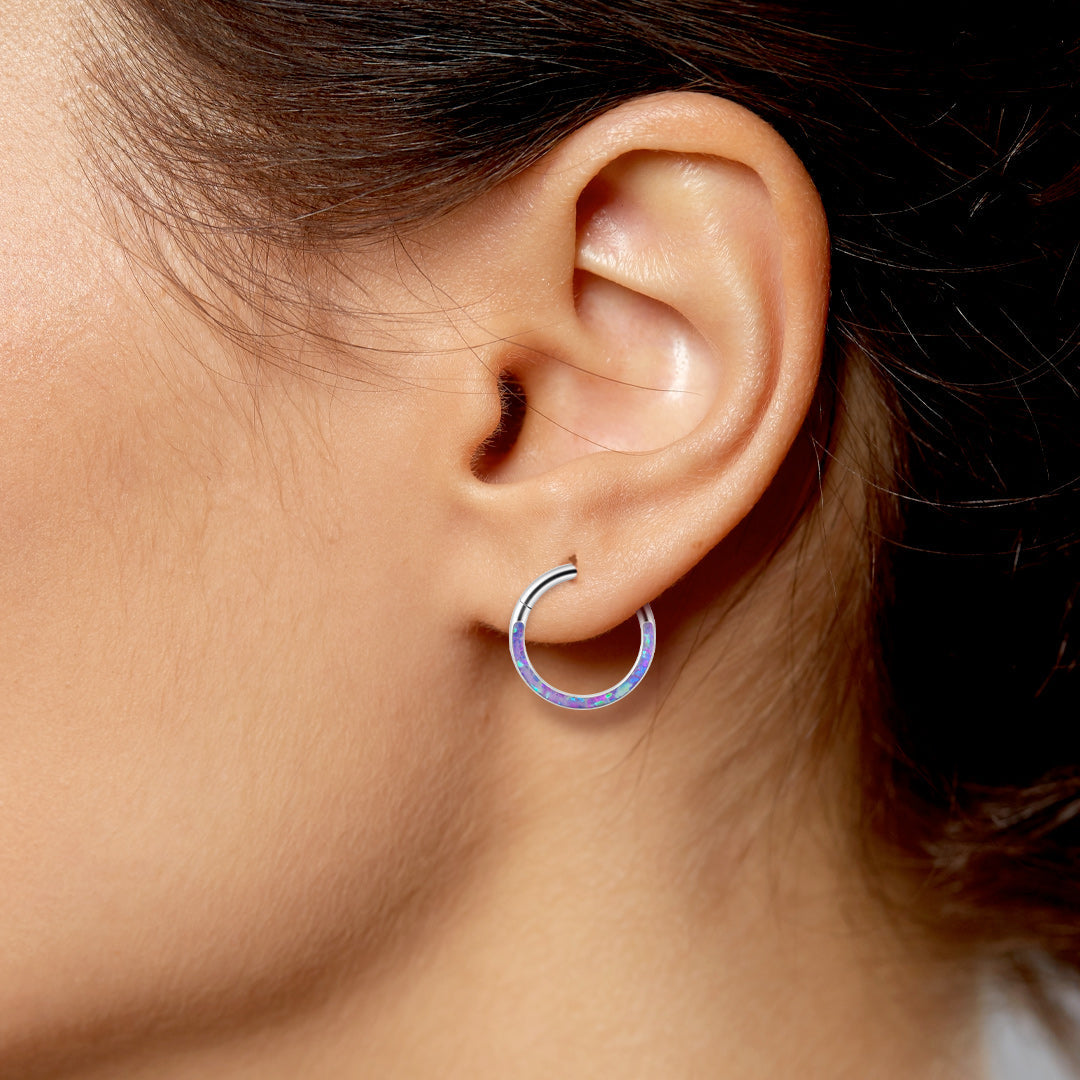 Magical Iridescent Clicker Hoops | 18g, worn on a model