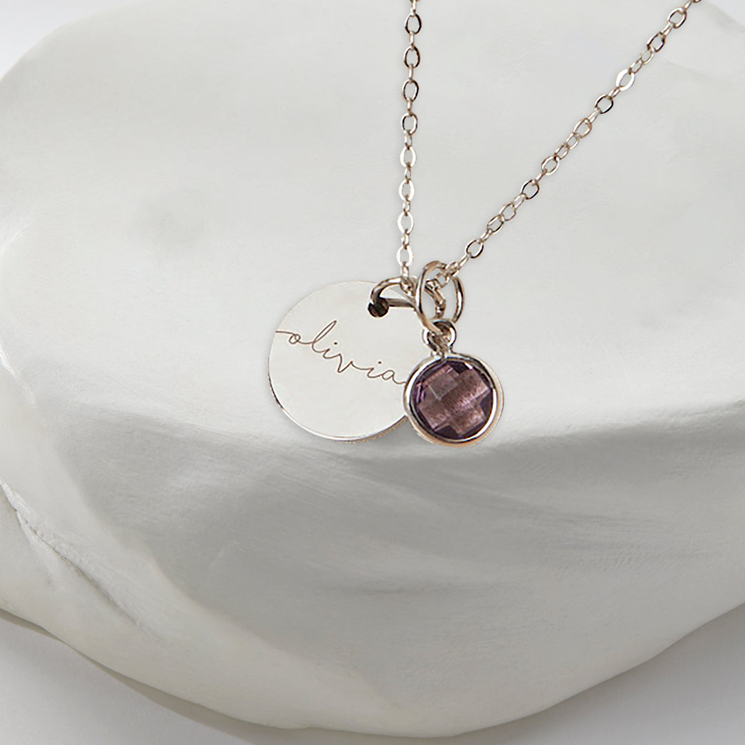 Monogram Script Birthstone Name Necklace