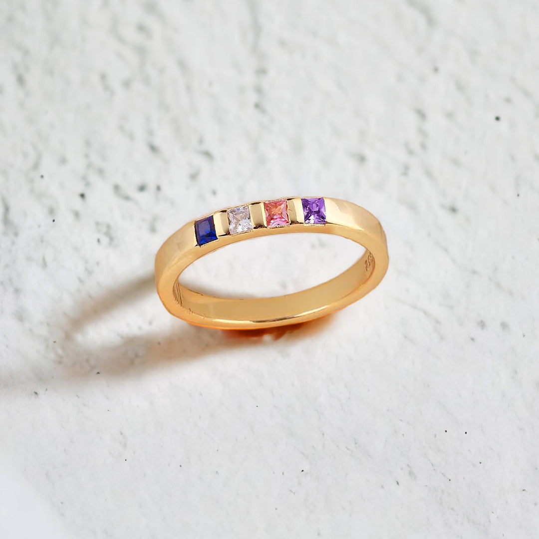 Princess-Cut Birthstone Band Ring in gold tone