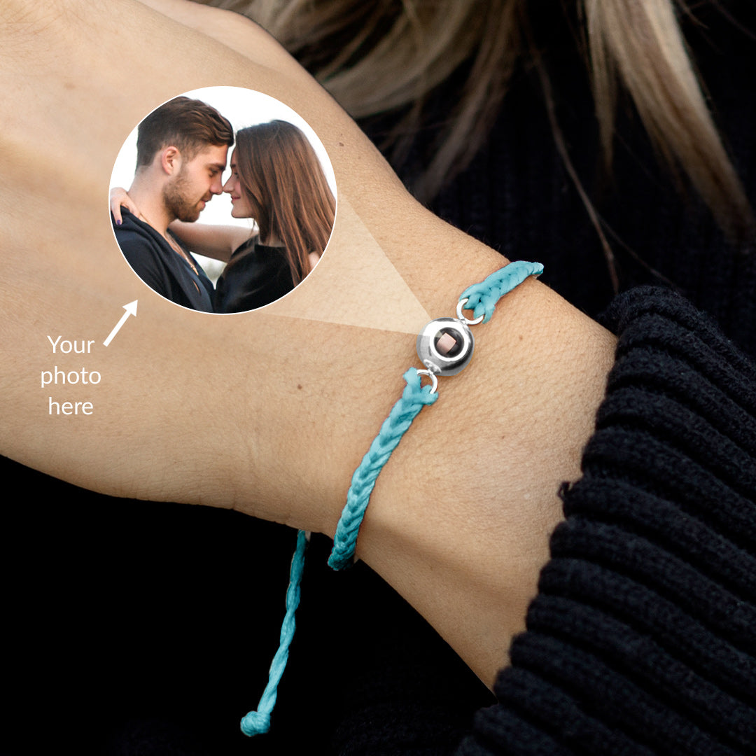 Personalized Adjustable Photo Bracelet in 925 sterling silver, worn on a model